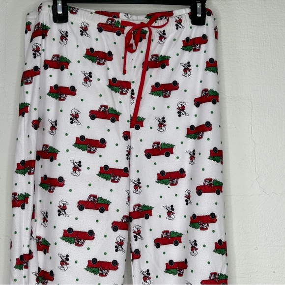 Disney Christmas Pajama Set Mickey Mouse Red Truck Women's Large White Xmas Tree - Picture 15 of 16
